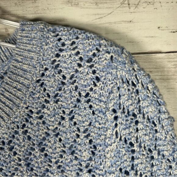Talbots Pointelle Blue White Cotton Acrylic Sweater M NWT $89 - Picture 5 of 8